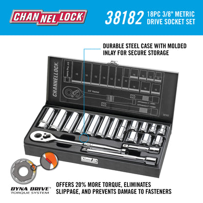 18pc 3/8" Metric Drive Socket Set (38182)