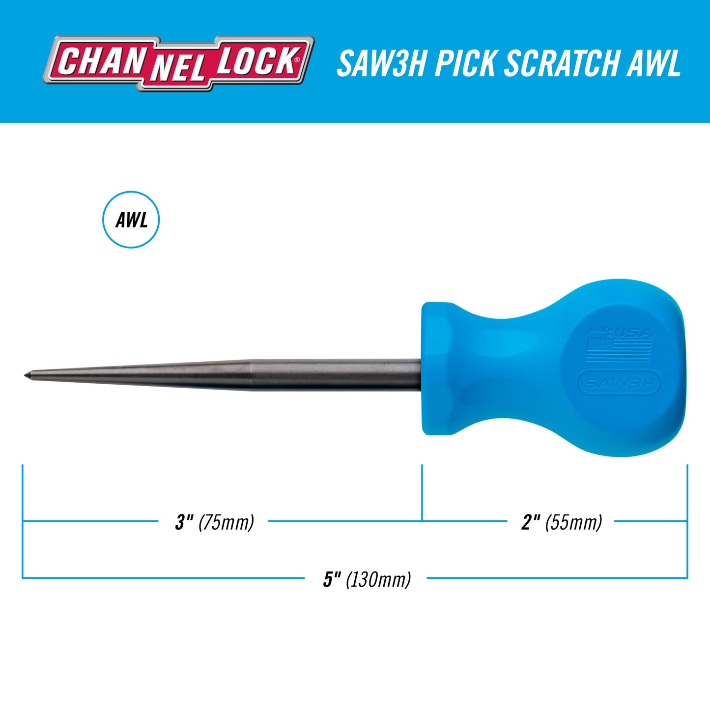 Stubby x 3-inch Professional Pick Scratch Awl (SAW3H)