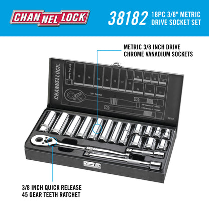 18pc 3/8" Metric Drive Socket Set (38182)